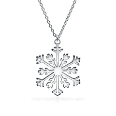 Holiday Winter Snowflake Pendant Necklace for Women with High Polish 925 Sterling Silver