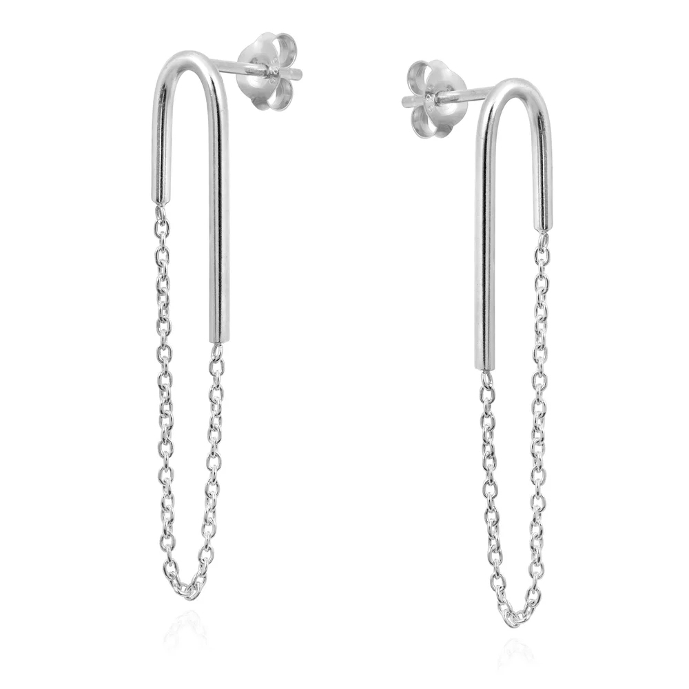 Landou Jewelry 925 Sterling Silver Pin Chain Stud Earring for Women
