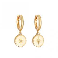 Landou Jewelry 925 Sterling Silver High Polish Compass Drop Earrings 14K Yellow Gold