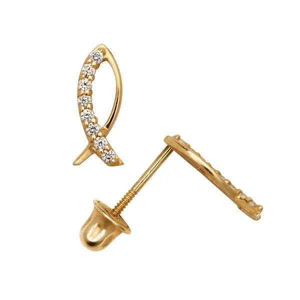 Landou Jewelry Round Cubic Zirconia Christian Jesus Fish Ichtys Stud Earrings