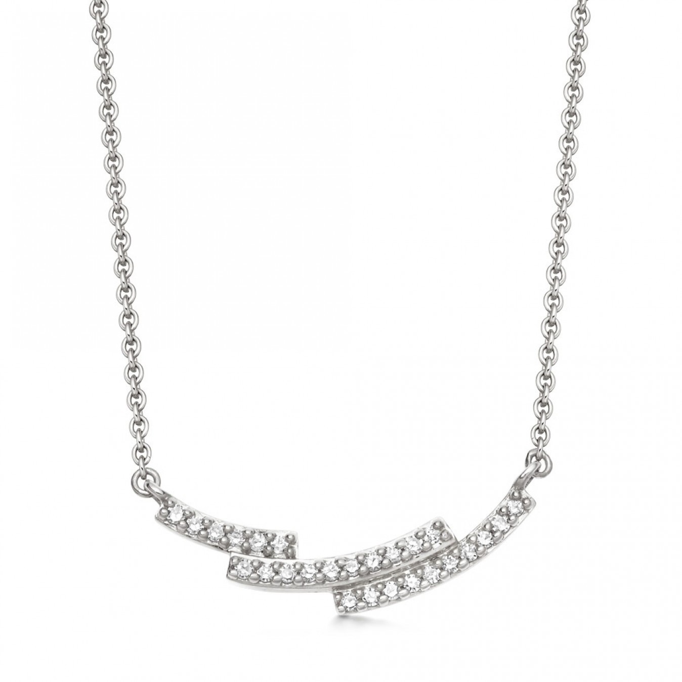 Landou Jewelry 925 Sterling Silver Cubic Zirconia Curved Bar Necklace for Women