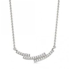 Landou Jewelry 925 Sterling Silver Cubic Zirconia Curved Bar Necklace for Women