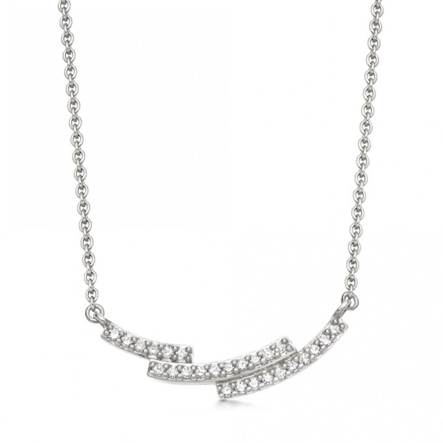 Landou Jewelry 925 Sterling Silver Cubic Zirconia Curved Bar Necklace for Women
