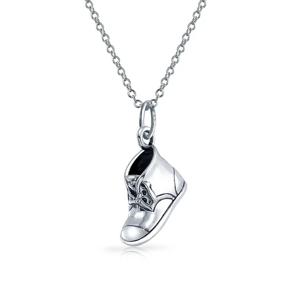 Baby Shoe Bootie Charm Engravable Pendant Necklace Gift for New Mother Women CZ Polish 925 Sterling Silver
