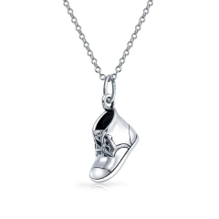 Baby Shoe Bootie Charm Engravable Pendant Necklace Gift for New Mother Women CZ Polish 925 Sterling Silver