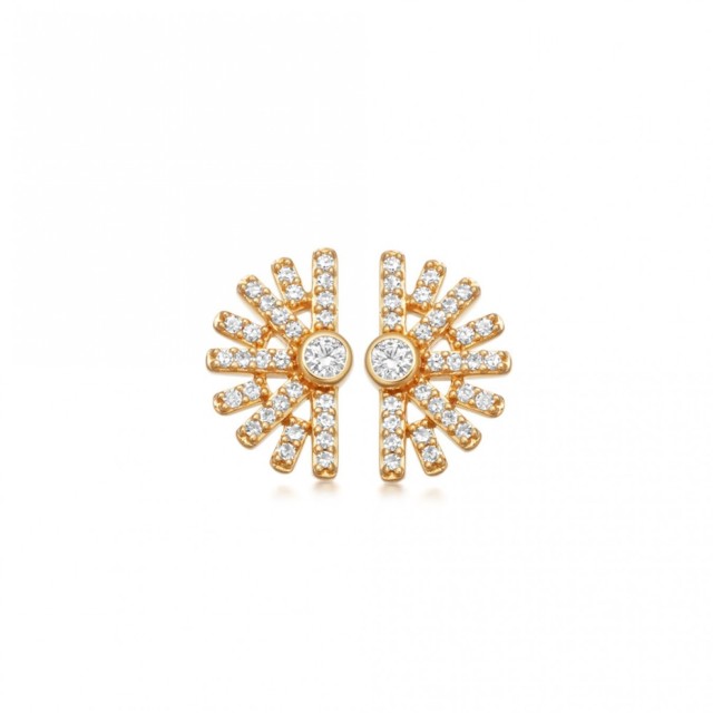 Landou Jewelry 925 Sterling Silver Setting Sun Stud Earrings for Women 14K Gold
