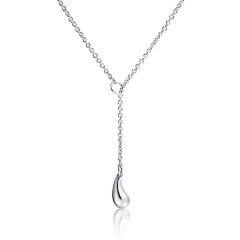 Trendy Teardrop Pear Shape Lariat Pendant Y Necklace for Women High Polish 925 Sterling Silver