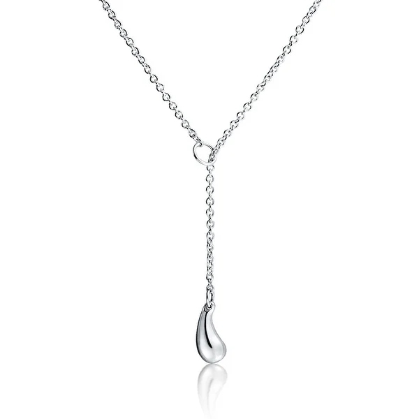 Trendy Teardrop Pear Shape Lariat Pendant Y Necklace for Women High Polish 925 Sterling Silver