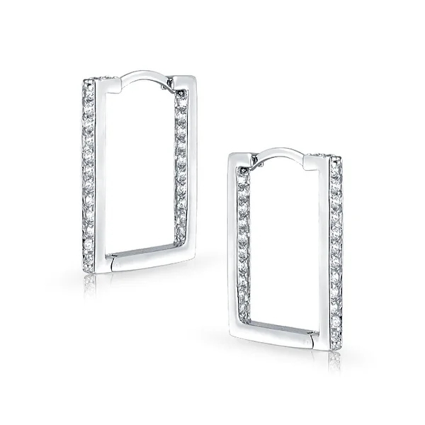 Geometric Rectangle Square Inside Out Channel Set CZ Large Hoop Earrings of Women Cubic Zirconia 925 Sterling Silver