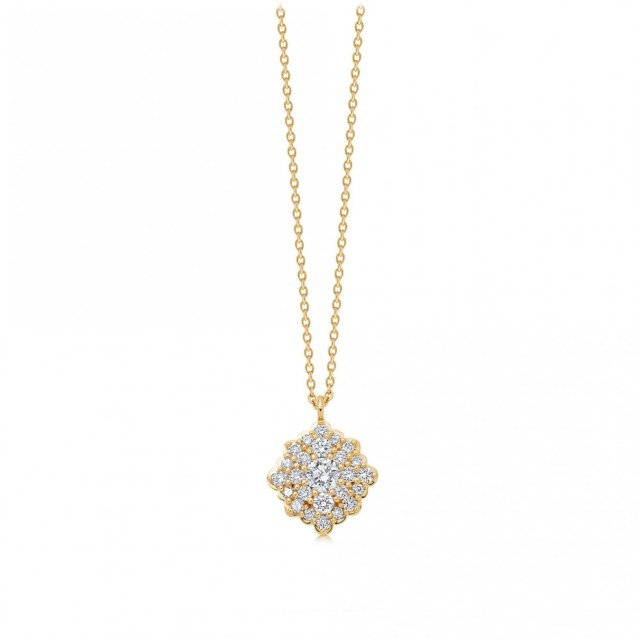 Round Cubic Zirconia Necklace for Women for Teen 14K Yellow Gold 925 Sterling Silver