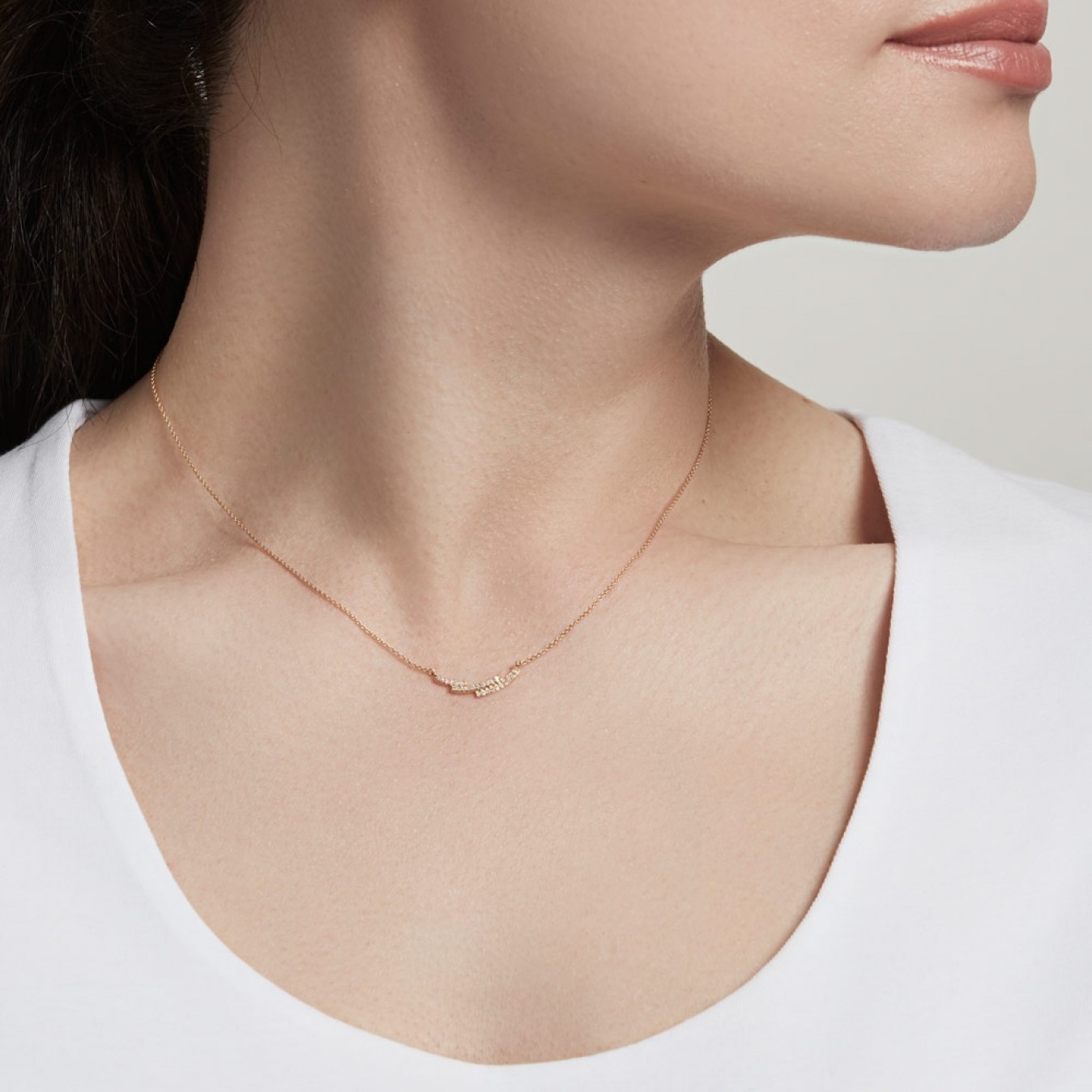 Landou Jewelry 925 Sterling Silver Cubic Zirconia Curved Bar Necklace for Women