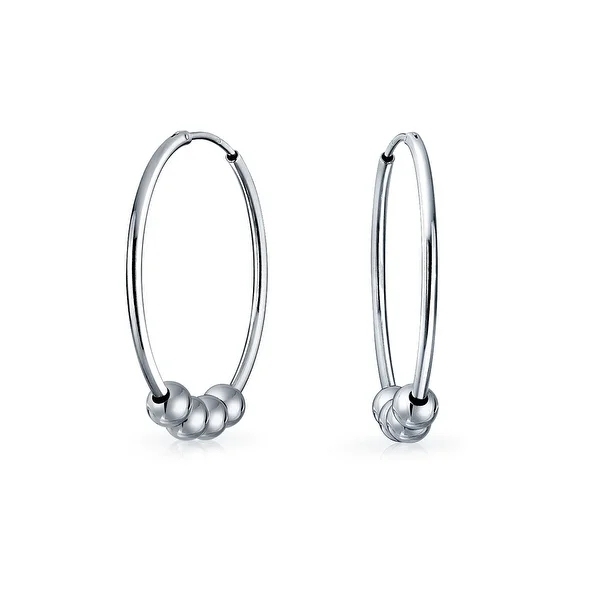 Bali Style 3 Ball Bead Continuous Endless Round Hoop Earrings for Women for Teen 925 Sterling Silver