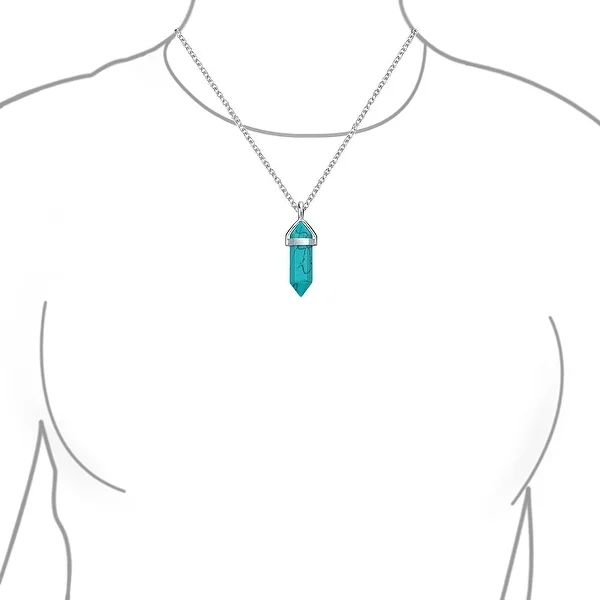 Boho Fashion Compressed Turquoise Prism Pyramid Pendant Necklace Ring Set for Women 925 Sterling Silver