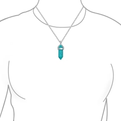 Boho Fashion Compressed Turquoise Prism Pyramid Pendant Necklace Ring Set for Women 925 Sterling Silver