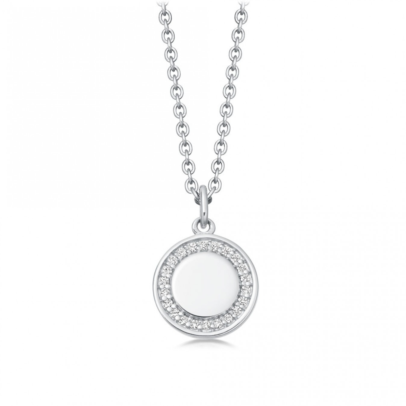 Landou Jewelry 925 Sterling Silver Cubic Zirconia Round Disc Pendant Necklace