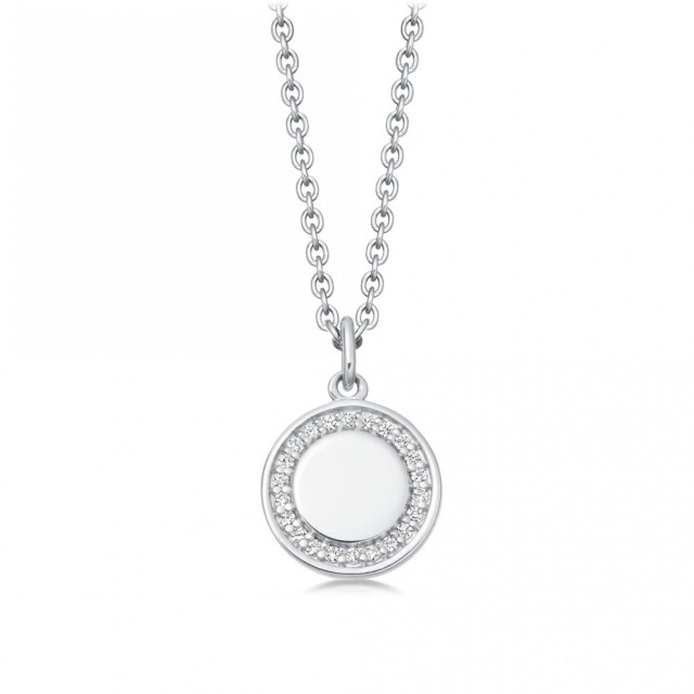 Landou Jewelry 925 Sterling Silver Cubic Zirconia Round Disc Pendant Necklace