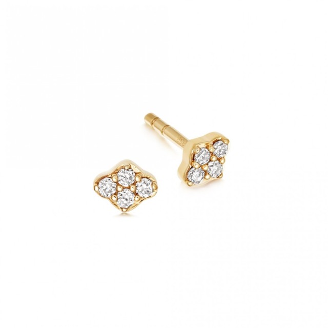 Tiny Minimalist Round Cubic Zirconia Stud Earring for Women for Teen 14K Yellow Gold 925 Sterling Silver