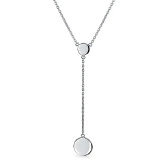 Minimalist Round Circle Disc Geometric Lariat Pendant Y Necklace for Women 925 Sterling Silver