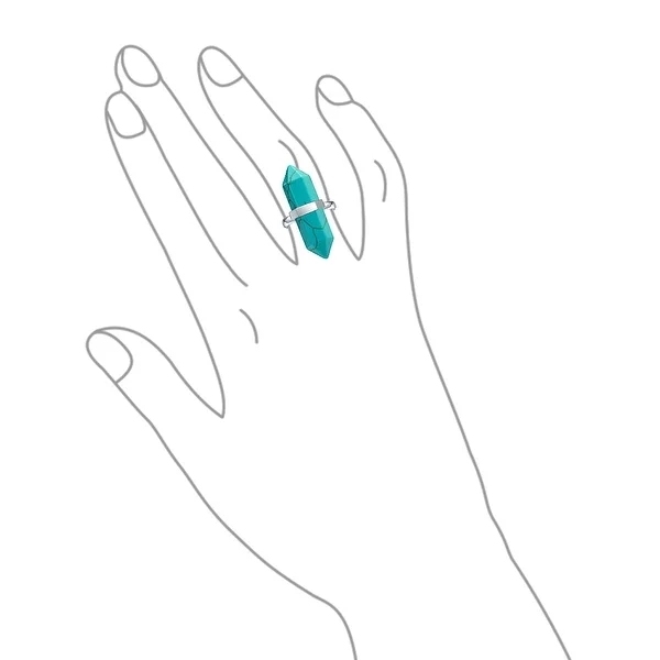 Boho Fashion Compressed Turquoise Prism Pyramid Pendant Necklace Ring Set for Women 925 Sterling Silver