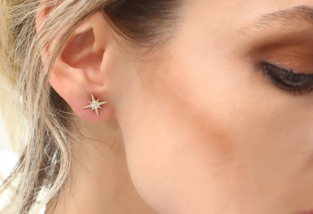 Landou Jewelry 14K Gold Plated Starburst Cubic Zirconia Earrings 925 Sterling Silver