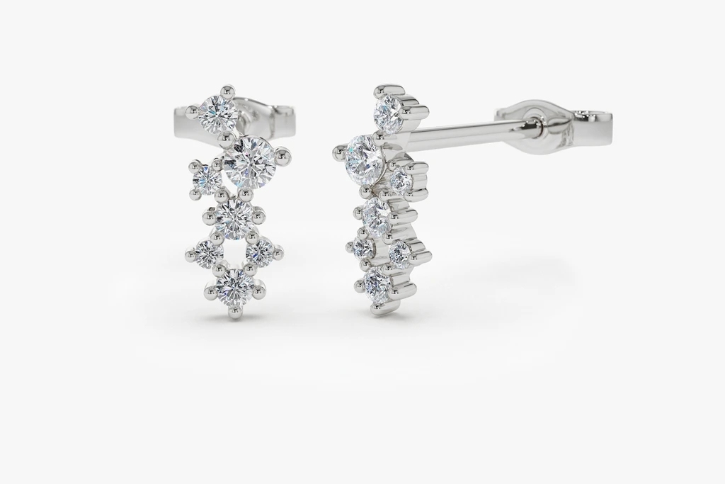 Landou Jewelry 14K Gold Plated Cubic Zirconia Cluster Earrings 925 Sterling Silver