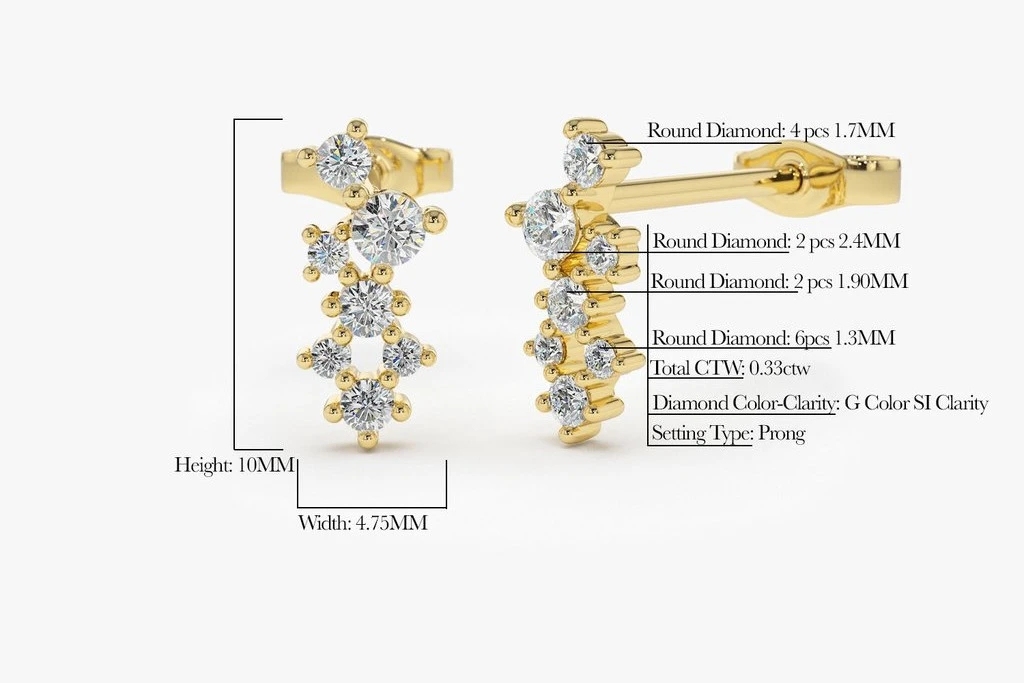 Landou Jewelry 14K Gold Plated Cubic Zirconia Cluster Earrings 925 Sterling Silver