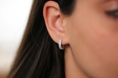 Landou Jewelry 14K Gold Pave Cubic Zirconia and Baguette Hoop Earrings 925 Sterling Silver