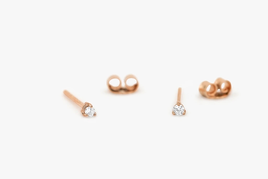 Landou Jewelry 925 Sterling Silver 14K Gold Plated Mini Single Stone CZ Studs Earrings