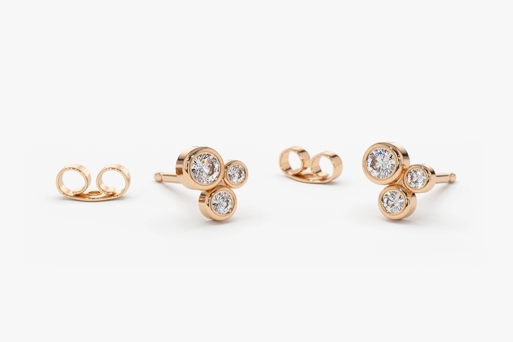 Landou Jewelry 14K Gold Plated Graduated Cubic Zirconia Stud Earrings 925 Sterling Silver