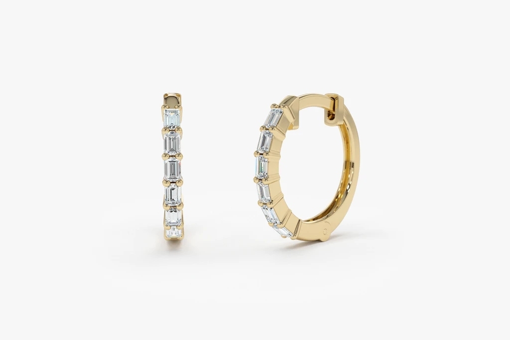 Landou Jewelry 14K Gold Plated Mini Baguette Huggie Earrings for Women 925 Sterling Silver