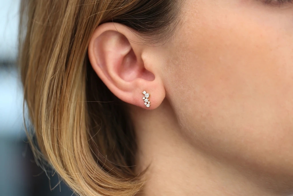 Landou Jewelry 14K Gold Plated Cubic Zirconia Cluster Earrings 925 Sterling Silver