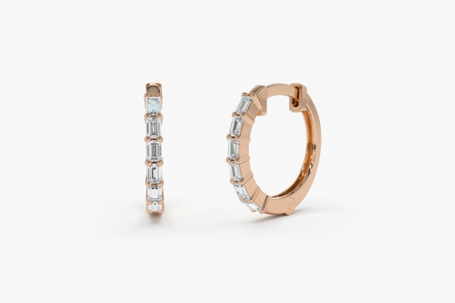 Landou Jewelry 14K Gold Plated Mini Baguette Huggie Earrings for Women 925 Sterling Silver