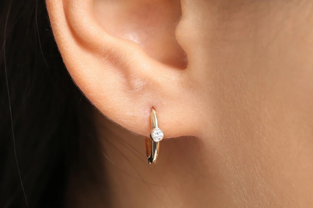Landou Jewelry 14K Gold Plated Bezel Set Cubic Zirconia Hoops Earrings for Women