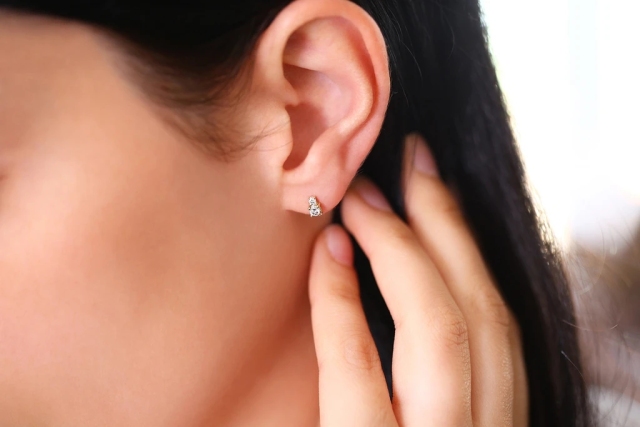 Landou Jewelry 14K Gold Plated Double CZ Cubic Zirconia Studs Earrings for Women 925 Sterling Silver