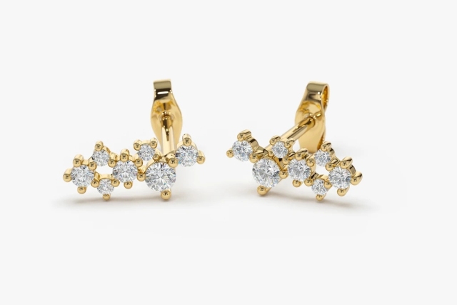 Landou Jewelry 14K Gold Plated Cubic Zirconia Cluster Earrings 925 Sterling Silver