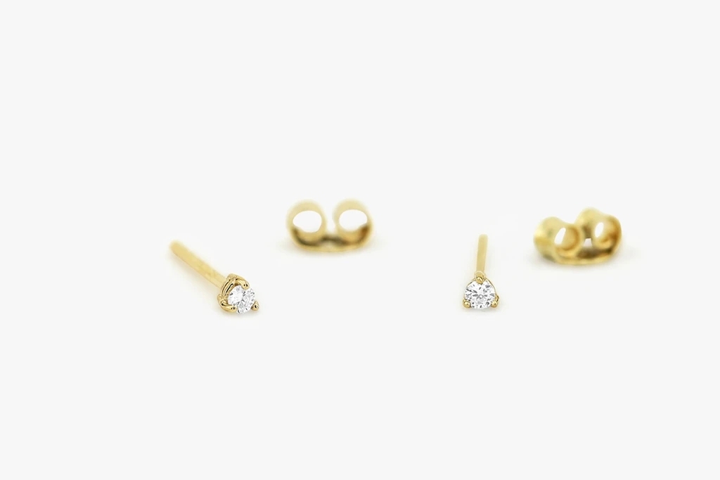 Landou Jewelry 925 Sterling Silver 14K Gold Plated Mini Single Stone CZ Studs Earrings