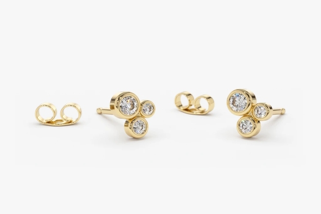Landou Jewelry 14K Gold Plated Graduated Cubic Zirconia Stud Earrings 925 Sterling Silver