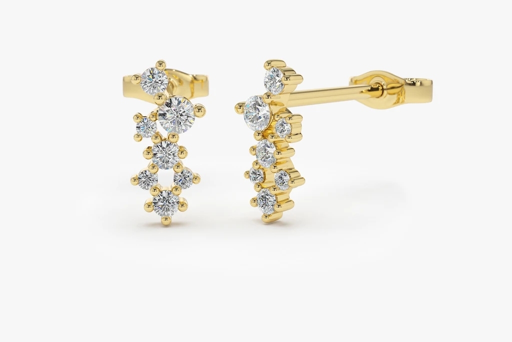 Landou Jewelry 14K Gold Plated Cubic Zirconia Cluster Earrings 925 Sterling Silver