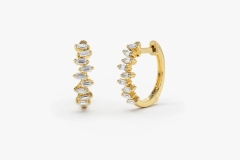 Landou Jewelry 14K Gold Plated Horizontal Set Mini Baguette Cubic Zirconia Huggie Earrings for Women