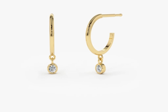 Landou Jewelry 14K Gold Plated Hoop with Dangling Cubic Zirconia Earrings for Women for Girl 925 Sterling Silver