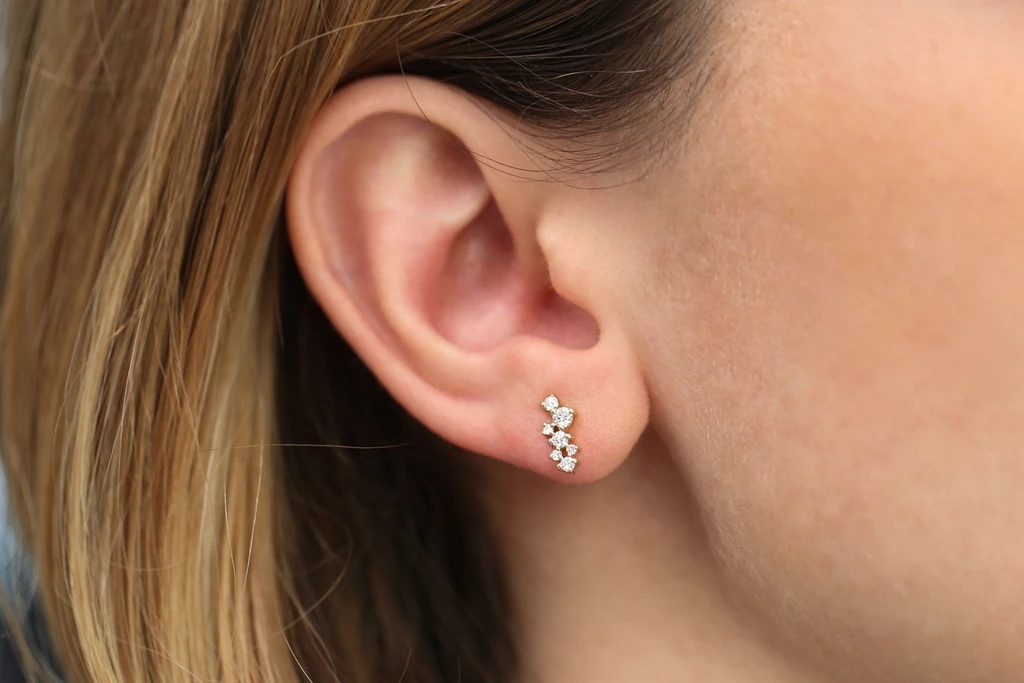 Landou Jewelry 14K Gold Plated Cubic Zirconia Cluster Earrings 925 Sterling Silver