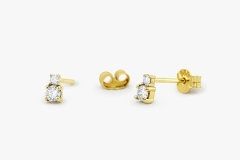 Landou Jewelry 14K Gold Plated Double CZ Cubic Zirconia Studs Earrings for Women 925 Sterling Silver