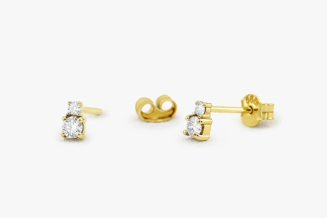 Landou Jewelry 14K Gold Plated Double CZ Cubic Zirconia Studs Earrings for Women 925 Sterling Silver