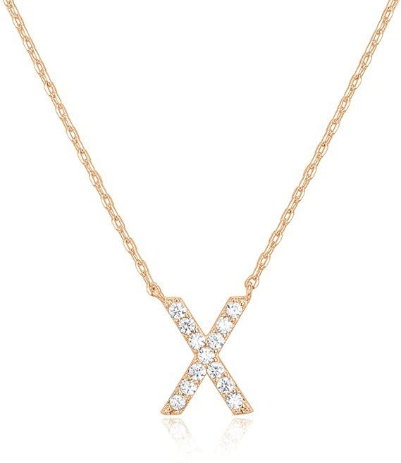 Landou Jewelry 925 Sterling Silver 18K Gold Plated Cubic Zirconia Letter X Necklace