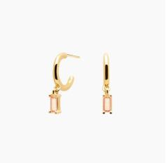 Landou Jewelry 14K Gold Plated Baguette Pink Cubic Zirconia Dangling Earrings