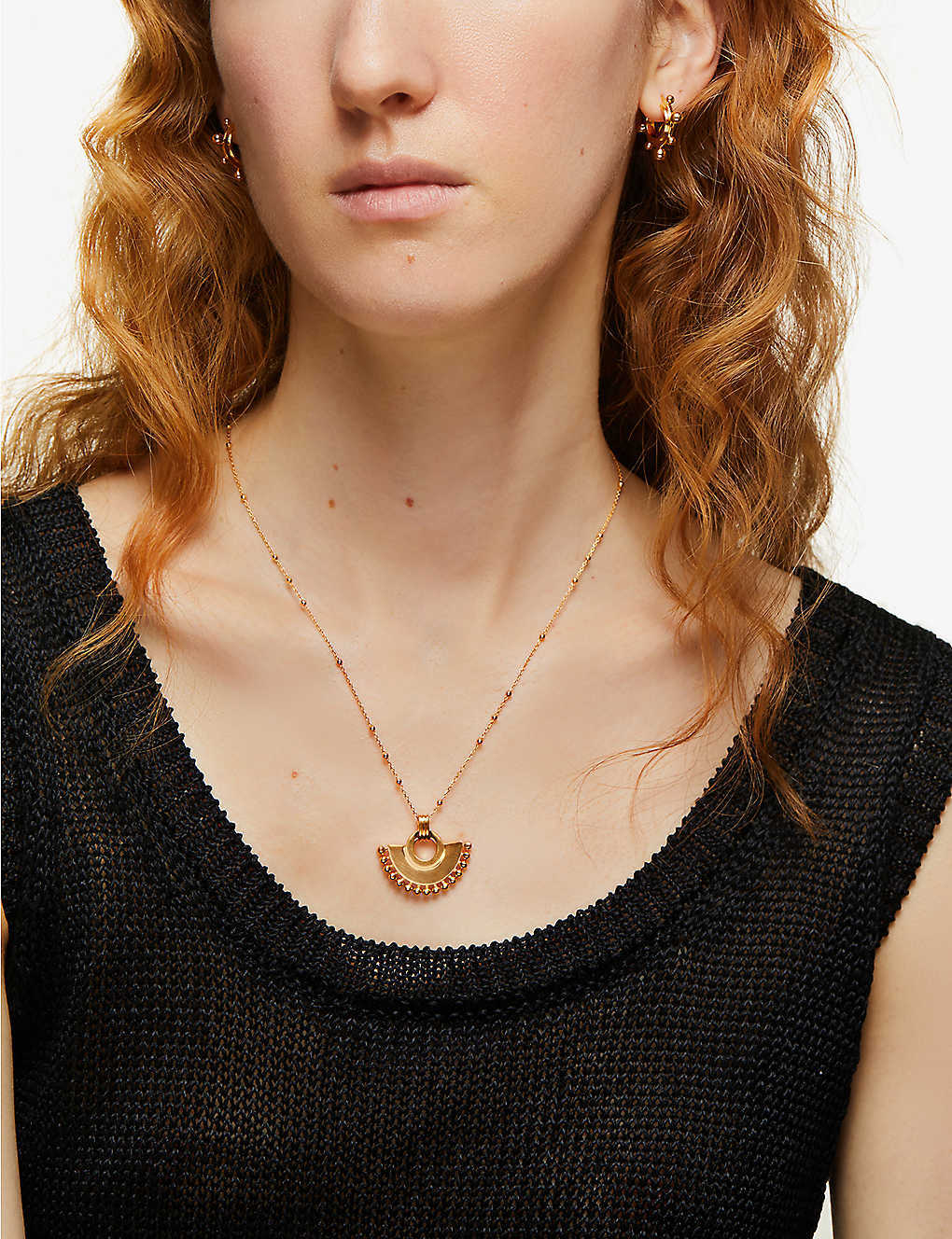Landou Jewelry 925 Sterling Silver Beaded Chain Fan Shape Pendant Necklace 18K Gold Plated