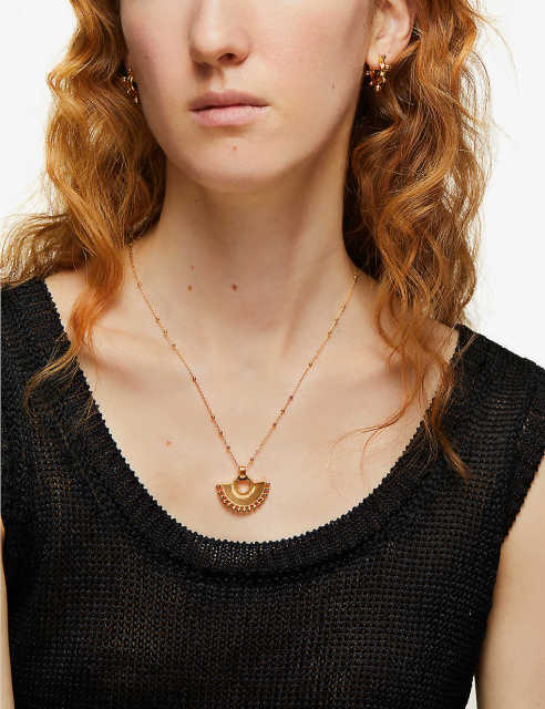 Landou Jewelry 925 Sterling Silver Beaded Chain Fan Shape Pendant Necklace 18K Gold Plated