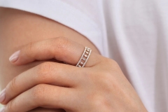 Landou Jewelry 925 Sterling Silver 14K Gold Plated Double Row Micro Pave CZ Ring with Baguette Cubic Zirconia