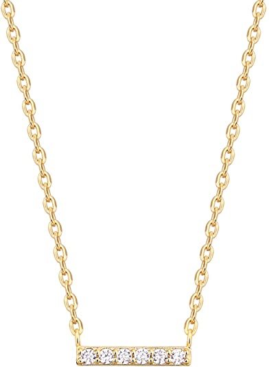 Landou Jewelry 925 Sterling Silver Cubic Zirconia Mini Style Bar Necklace