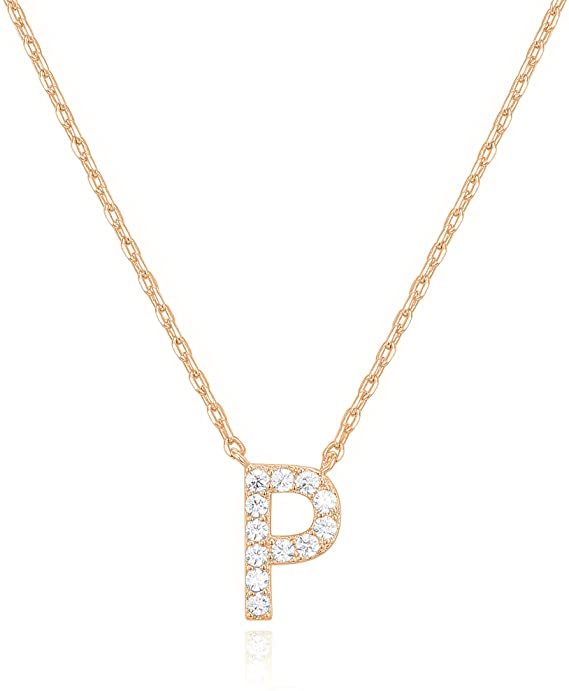 Landou Jewelry 925 Sterling Silver 18K Gold Plated Cubic Zirconia Letter P Necklace